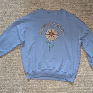 American Eagle Outfitters Blue Sweatshirt with Floral Design